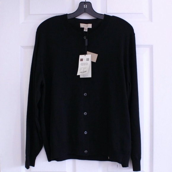 Burberry Uniform Button Front Black 100% Merino Wool Classic Cardigan - Picture 1 of 12